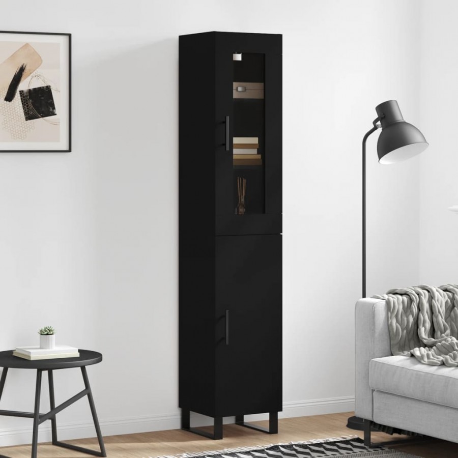 Buffet haut Noir 34,5x34x180 cm Bois d'ingénierie