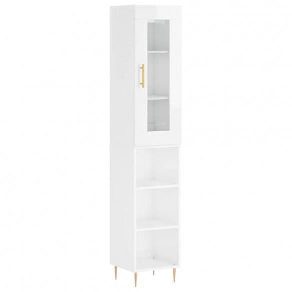 Buffet haut Blanc brillant 34,5x34x180 cm Bois d'ingénierie