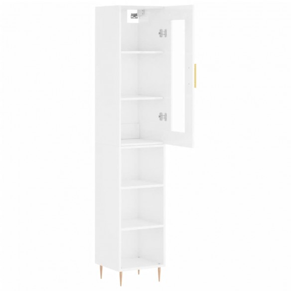 Buffet haut Blanc brillant 34,5x34x180 cm Bois d'ingénierie