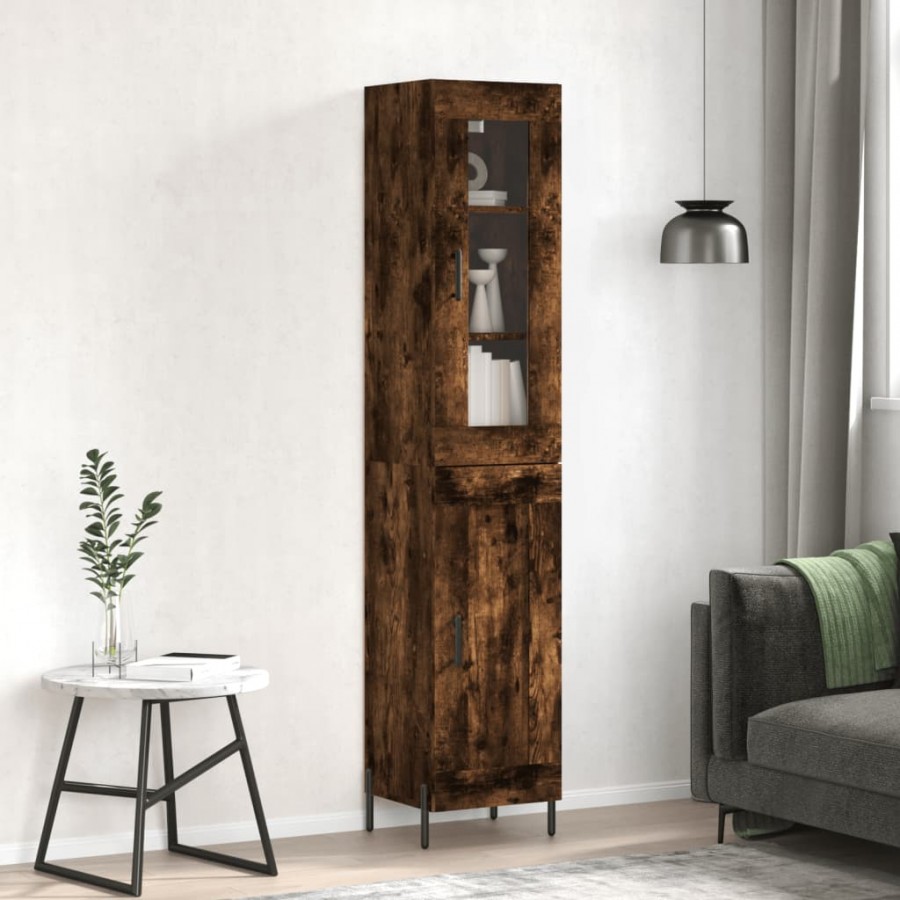 Buffet haut Chêne fumé 34,5x34x180 cm Bois d'ingénierie