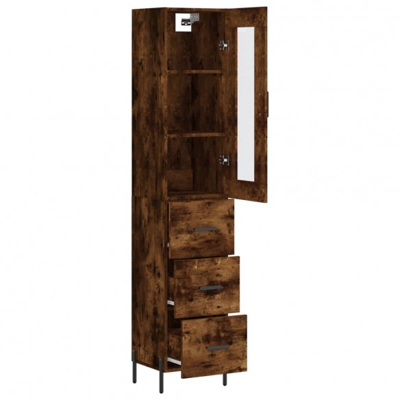 Buffet haut Chêne fumé 34,5x34x180 cm Bois d'ingénierie