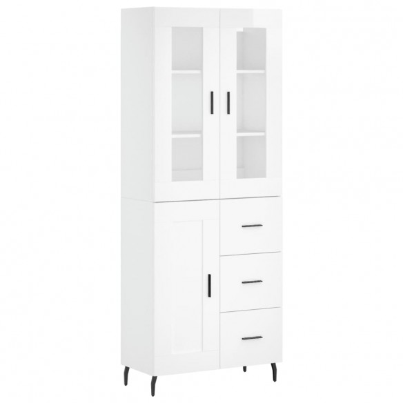 Buffet haut Blanc brillant 69,5x34x180 cm Bois d'ingénierie