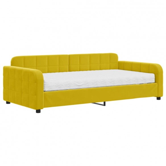 Lit de jour avec matelas jaune 100x200 cm velours