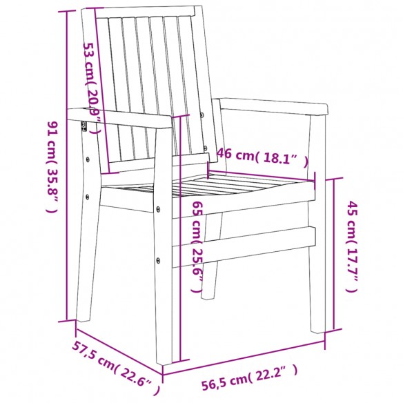 Chaises de jardin empilables lot de 4 56,5x57,5x91 cm bois teck