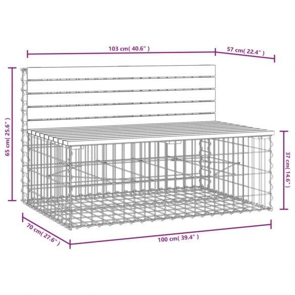 Banc de jardin design gabion 103x70x65cm bois massif de douglas