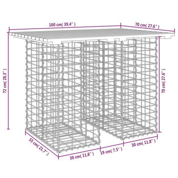 Banc de jardin design gabion 100x70x72cm bois massif de douglas