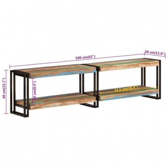 Meuble TV 160x30x40 cm bois massif de récupération