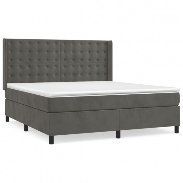 Cadre de lit et matelas Gris foncé 160x200cm Velours