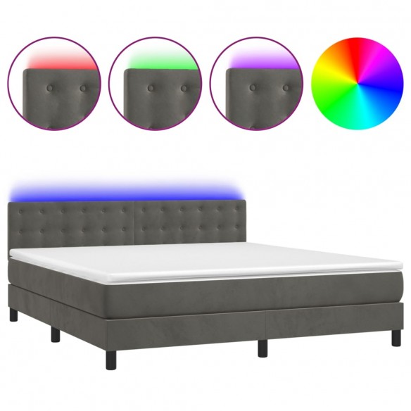 Cadre de lit matelas et LED Gris foncé 160x200 cm