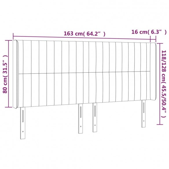 Tête de lit à LED Gris foncé 163x16x118/128 cm Velours