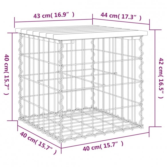 Banc de jardin design gabion 43x44x42 cm bois de pin imprégné