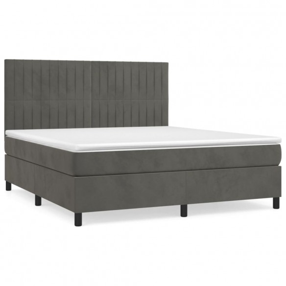 Cadre de lit et matelas Gris foncé 160x200cm Velours