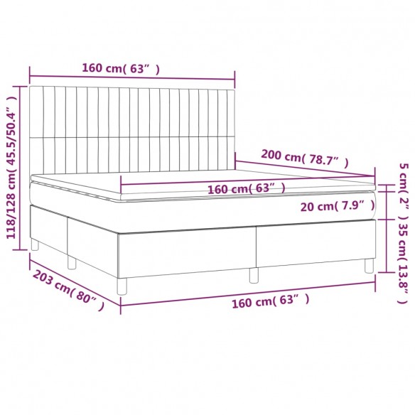 Cadre de lit et matelas Gris foncé 160x200cm Velours