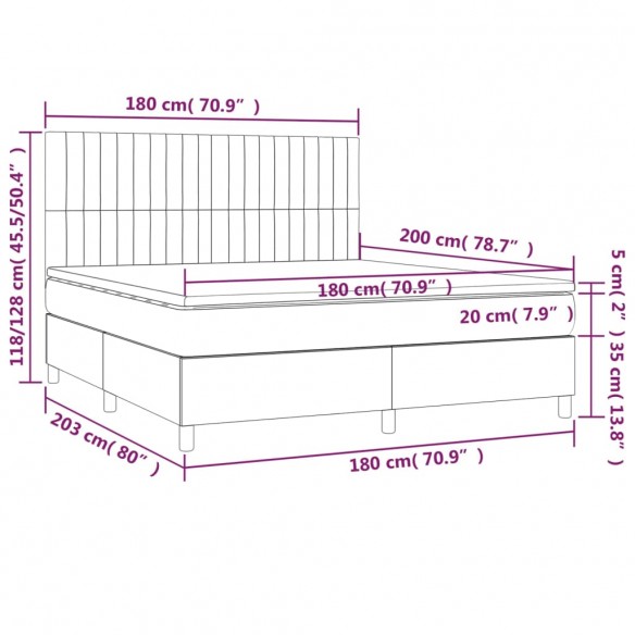 Cadre de lit matelas et LED Rose 180x200 cm Velours