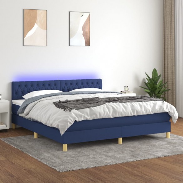 Cadre de lit avec matelas LED Bleu 160x200 cm Tissu