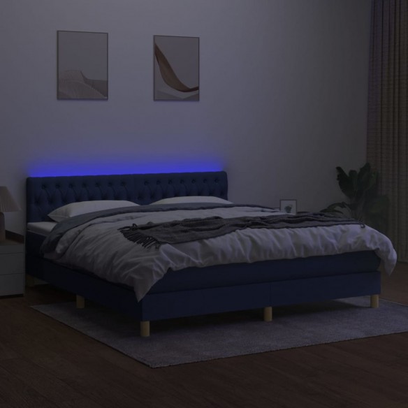 Cadre de lit avec matelas LED Bleu 160x200 cm Tissu