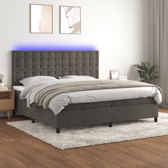 Cadre de lit matelas et LED Gris foncé 200x200 cm