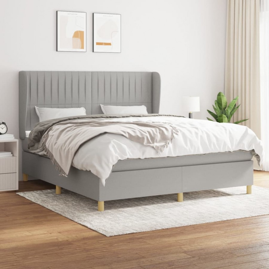 Cadre de lit avec matelas Gris clair 180x200cm Tissu