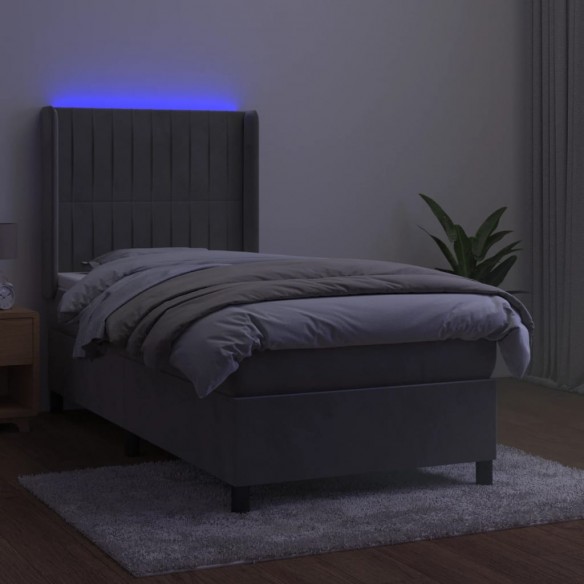 Cadre de lit matelas LED Gris clair 90x200cm Velours