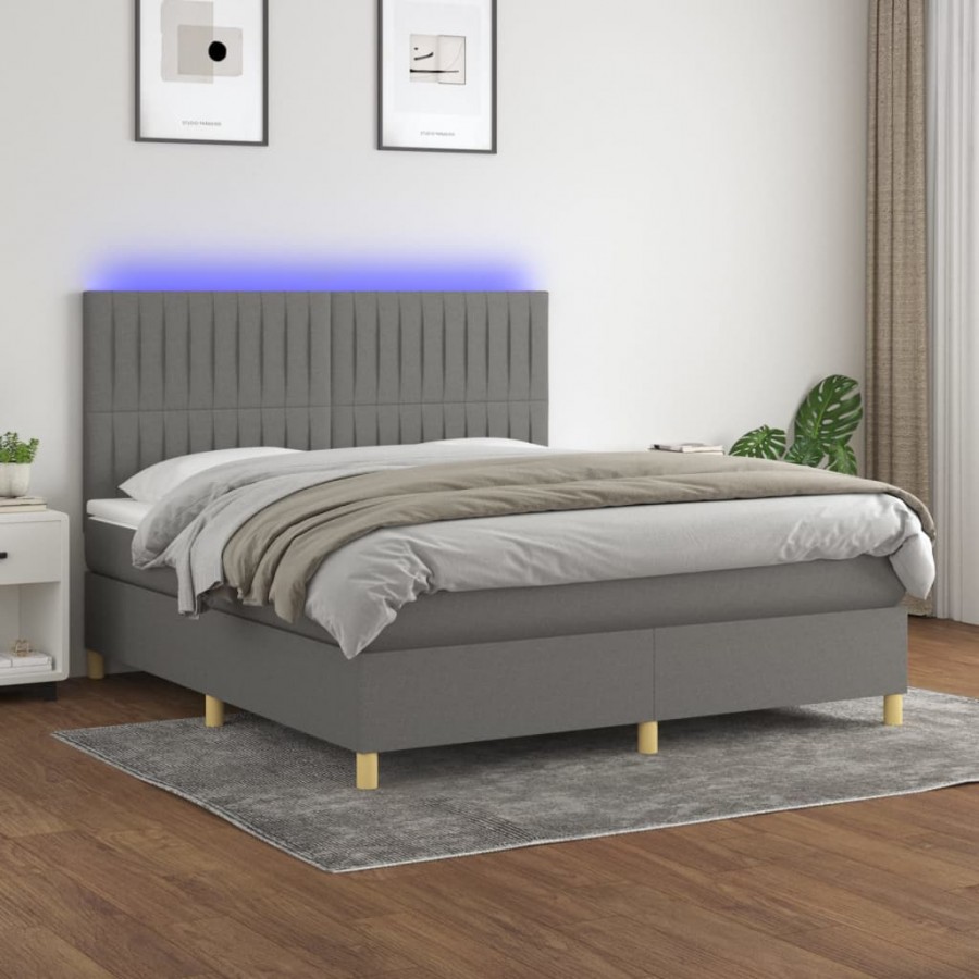 Cadre de lit et matelas et LED Gris foncé 180x200 cm