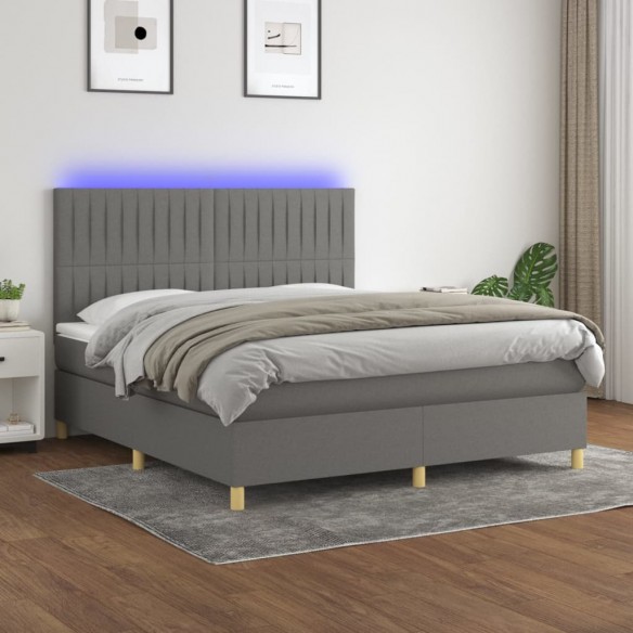 Cadre de lit et matelas et LED Gris foncé 180x200 cm