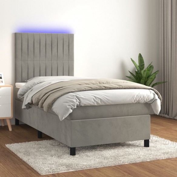 Cadre de lit matelas LED Gris clair 90x190cm Velours