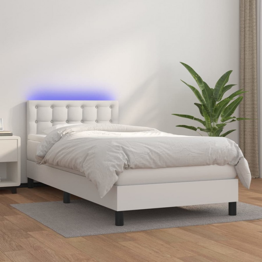 Cadre de lit avec matelas et LED Blanc 90x190cm