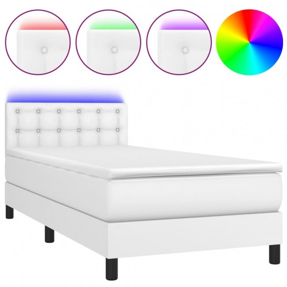 Cadre de lit avec matelas et LED Blanc 90x190cm