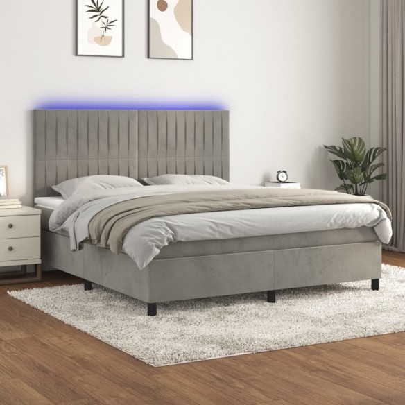 Cadre de lit matelas et LED Gris clair 180x200 cm