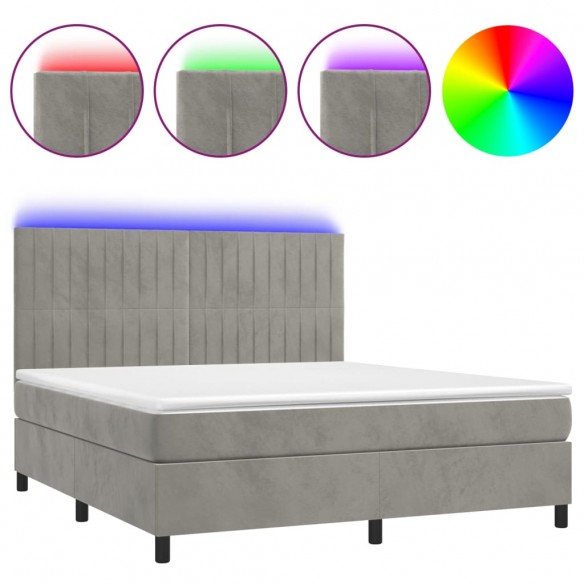 Cadre de lit matelas et LED Gris clair 180x200 cm