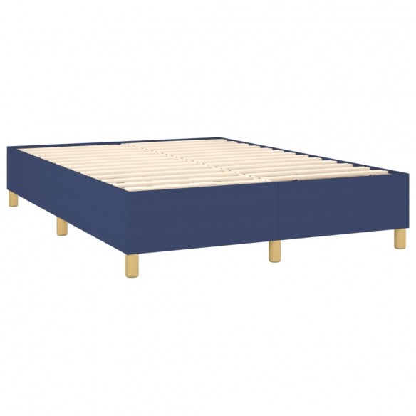 Cadre de lit matelas et LED Bleu 140x200 cm Tissu