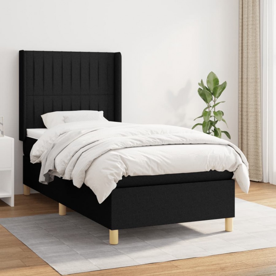 Cadre de lit avec matelas Noir 90x200 cm Tissu