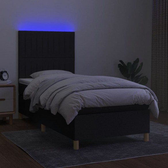 Cadre de lit et matelas et LED Noir 90x190 cm Tissu