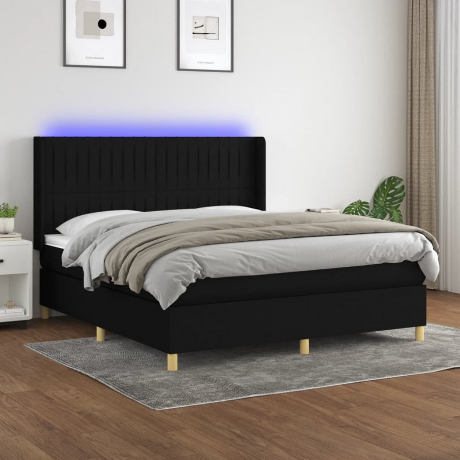 Cadre de lit matelas et LED Noir 180x200 cm Tissu