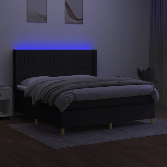 Cadre de lit matelas et LED Noir 180x200 cm Tissu