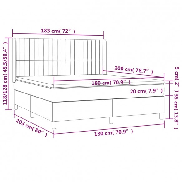 Cadre de lit matelas et LED Noir 180x200 cm Tissu