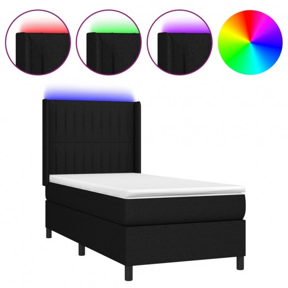 Cadre de lit matelas et LED Noir 90x190 cm Tissu