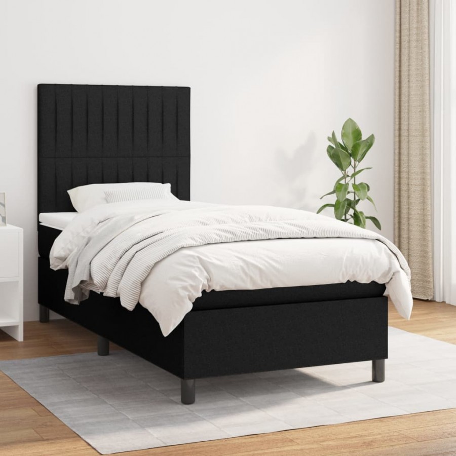 Cadre de lit avec matelas Noir 90x190 cm Tissu