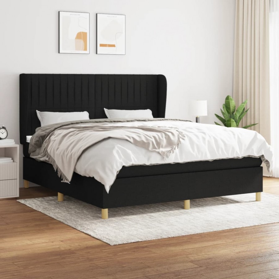 Cadre de lit avec matelas Noir 180x200 cm Tissu