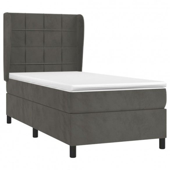 Cadre de lit et matelas Gris foncé 90x200 cm Velours