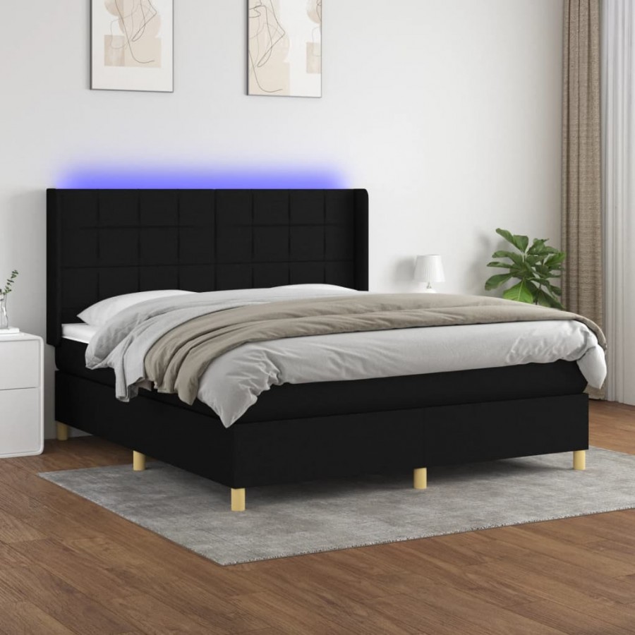 Cadre de lit matelas et LED Noir 160x200 cm Tissu