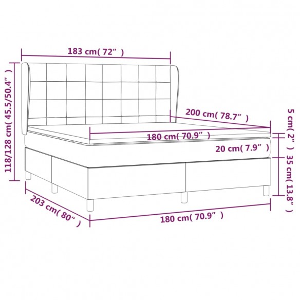 Cadre de lit avec matelas Gris foncé 180x200cm Tissu