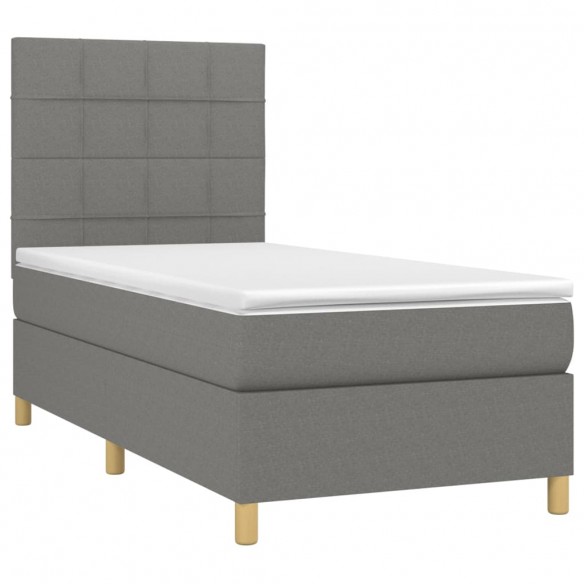 Cadre de lit et matelas et LED Gris foncé 90x190cm