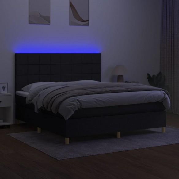 Cadre de lit et matelas et LED Noir 180x200 cm Tissu