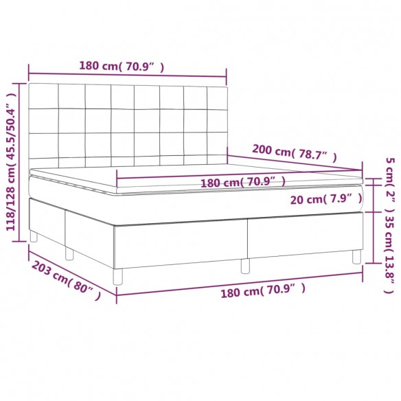 Cadre de lit et matelas et LED Noir 180x200 cm Tissu