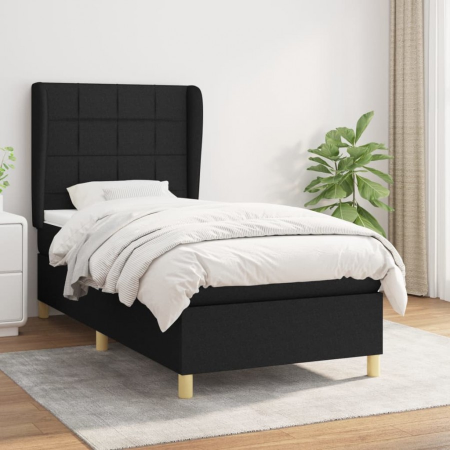 Cadre de lit avec matelas Noir 90x190 cm Tissu