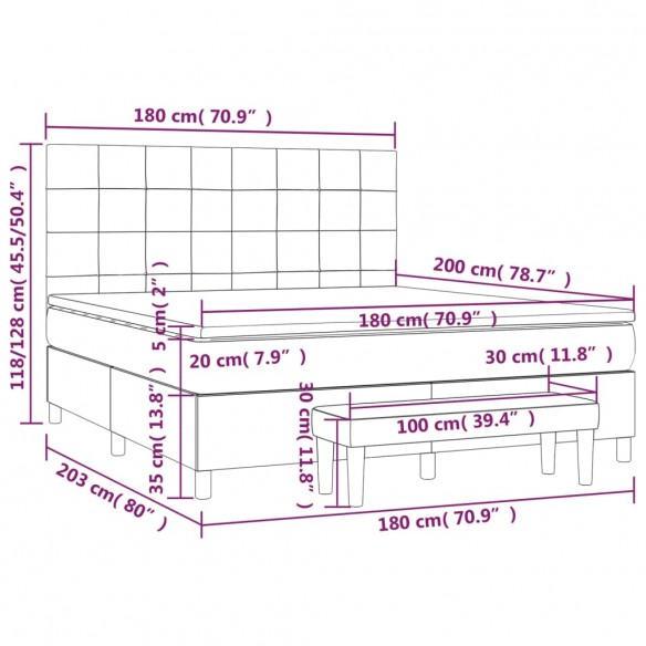 Cadre de lit avec matelas Gris foncé 180x200cm Tissu