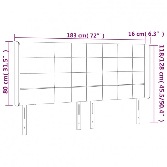 Tête de lit à LED Noir 183x16x118/128 cm Tissu