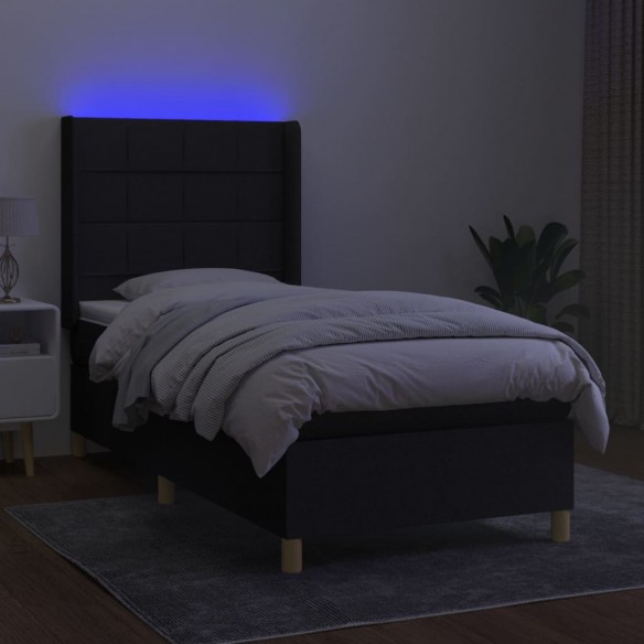 Cadre de lit matelas et LED Noir 90x190 cm Tissu