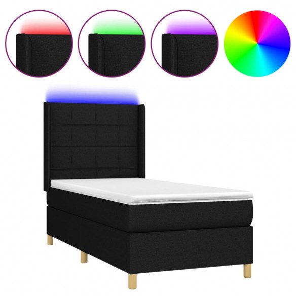 Cadre de lit matelas et LED Noir 90x200 cm Tissu